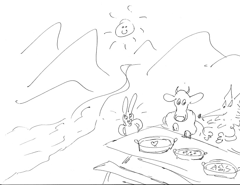 Picnic cartoon by madhu cow fox and bunny